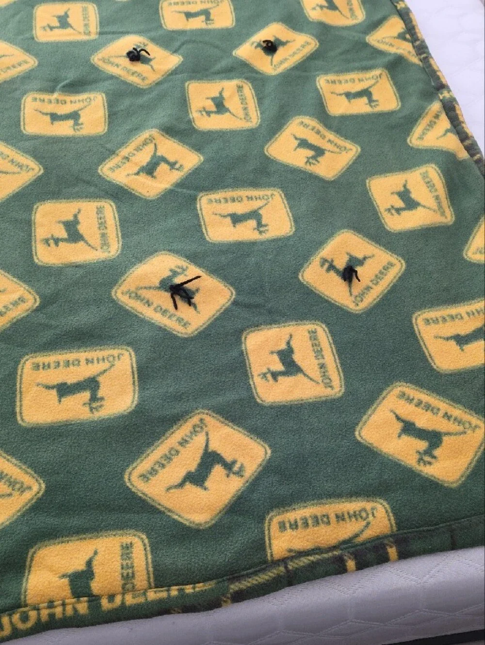Vintage Wool Blend John Deere Green and Yellow Logo Fleece Throw